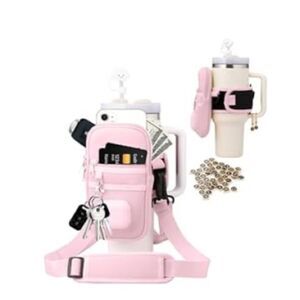 Pink Crossbody Phone Holder and Cup Carrier. Fits a Stanley!
